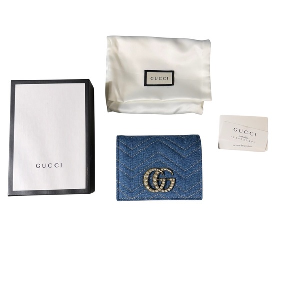 NWT Gucci Denim Pearl GG Marmont Wallet - Picture 5 of 13